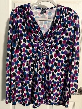 Rafaella Multi-Color Dotted V-Neck Blouse